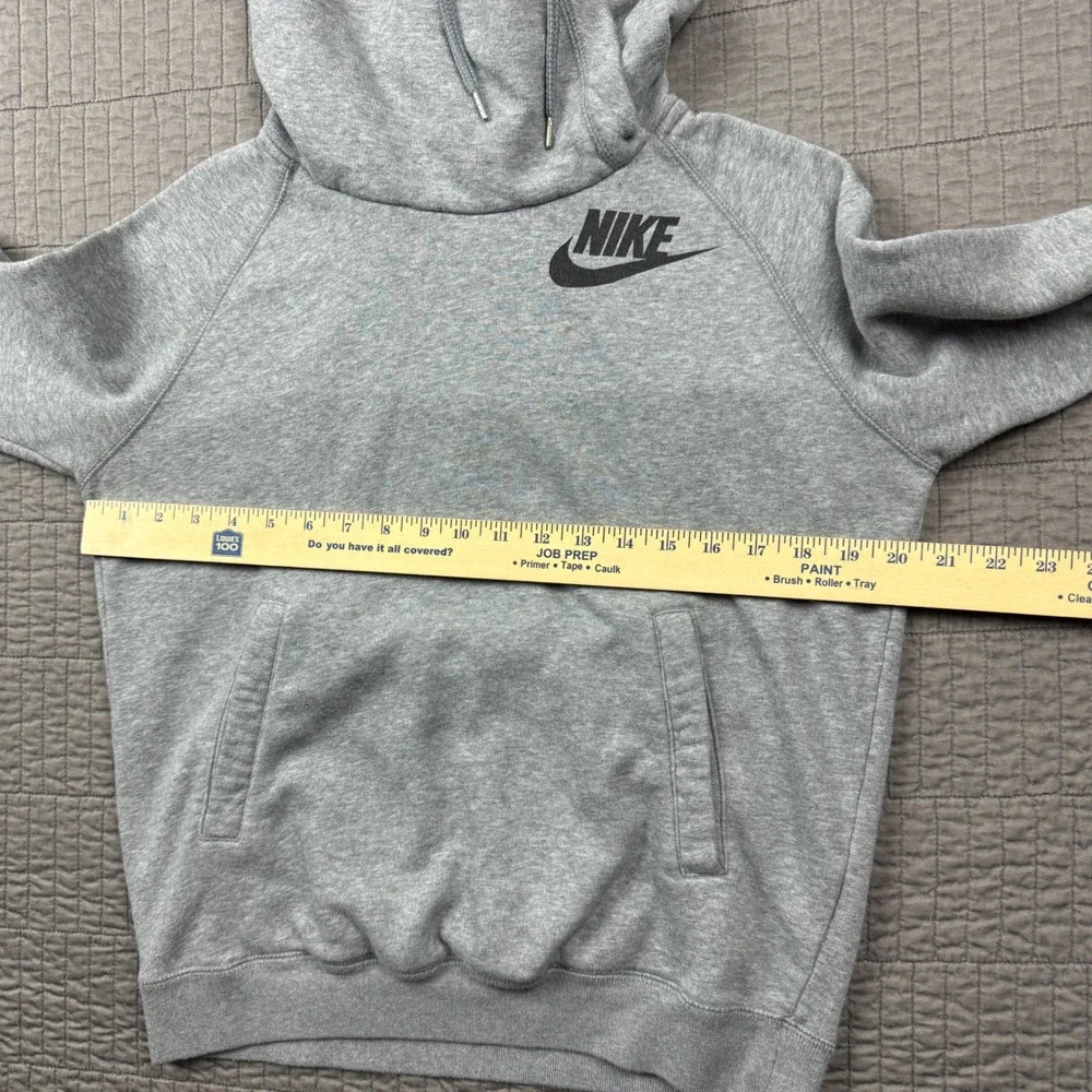 Nike Womens Medium Funnel Neck Hoodie Heather Grey Futura Logo Pullover Casual